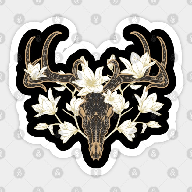Flowered Deer Skull Howard Marsh Sticker by Talesbybob